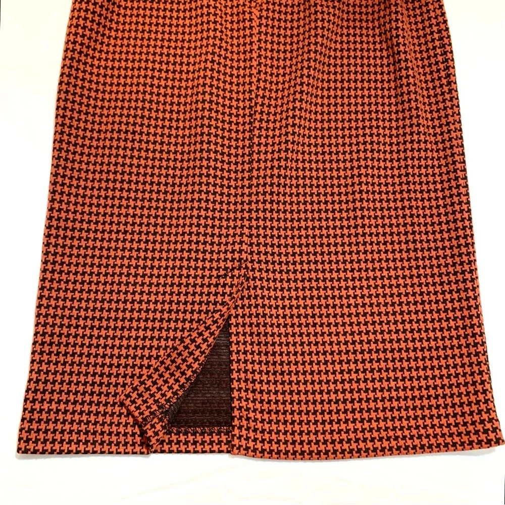 “Stop Staring” pumpkin orange and black houndstooth retro  look fitted dress- S - Picture 12 of 15